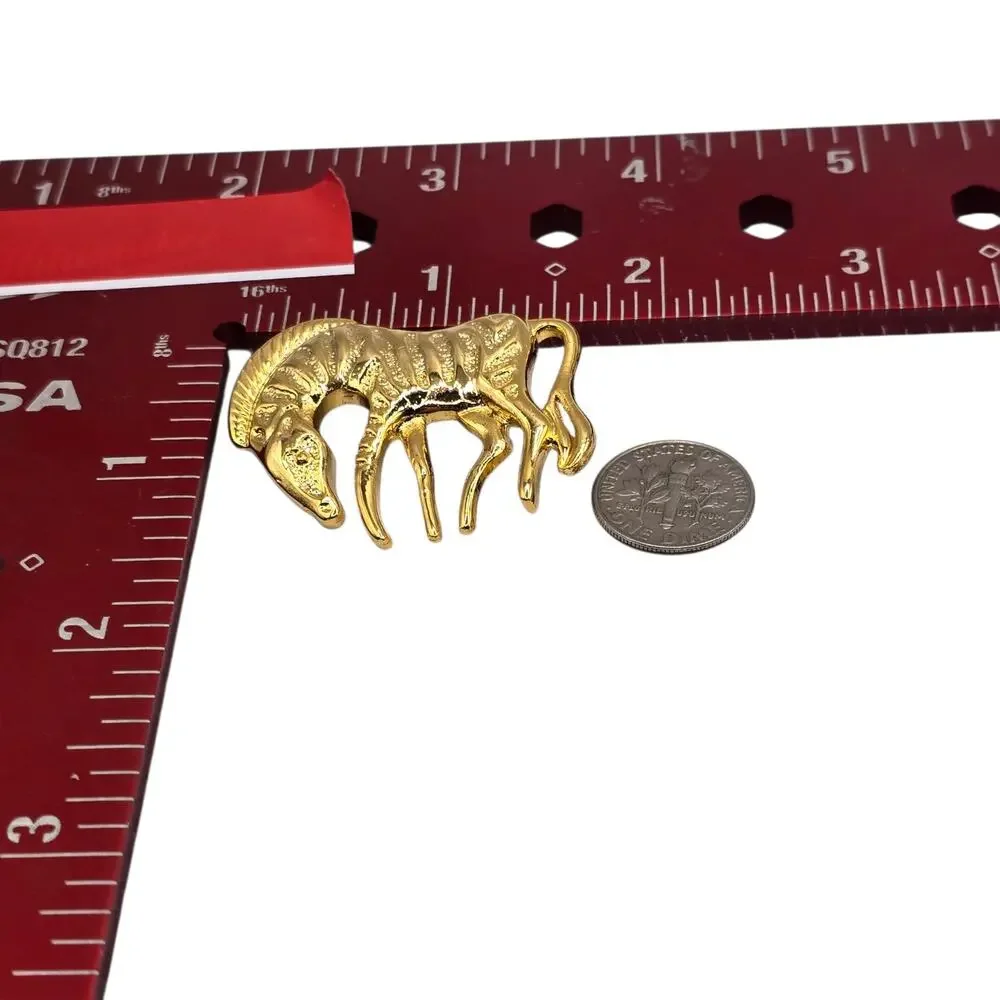 Brooch Zebra Figural Art Nouveau Vintage Style Textured Gold Tone SKU 3023